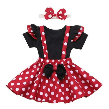 

Maxcozy Kids Baby Girls Tops + Polka Dots Suspender Skirt+ Headband Summer Clothes Outfits 0-4T