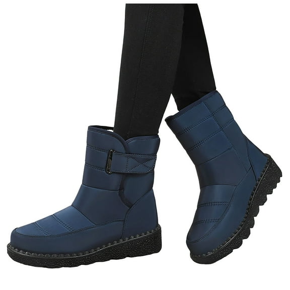 High Top Snow Boots for Women Waterproof Platform Mid Calf Booties Casual Winter Thickened Warm Furry Lined Dress Boots Blue Size 6.5