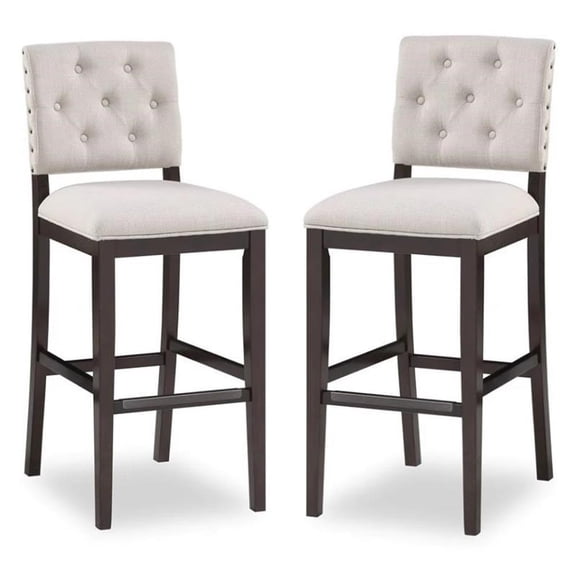 Home Square 2 Piece Solid Wood Stationary Bar Stool Set in Walnut