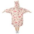thumbnail image 2 of Dailycode Wearable Blanket Hoodie Oversized Sherpa Flannel Blankets with Pocket for 3-14 Year Old Cute Pink Flamingo and Flowers, 2 of 7