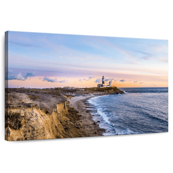 Elephant Stock Long Island Cliffs Wall Art - Horizontal Canvas Wall Art - Living Room Wall Decor - Beach Canvas - Blue And Pink Decor - 12" x 8"