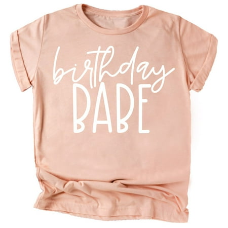 

Olive Loves Apple Birthday Babe All Ages Birthday Shirt for Girls White on Peach Shirt 2T