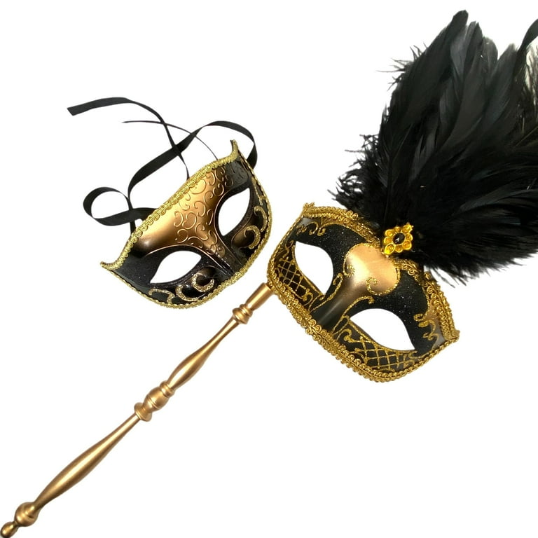 MASQ Couples Black Masquerade Stick Feather Mask with Handle Cosplay Dance  Prom Birthday Mardi Gras Carnival Halloween Costume Dress up Cosplay Party  - Walmart.com