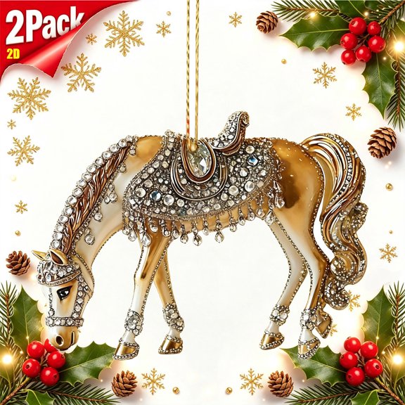 Tryvkinvive 2Pack 3.14" Simualtion Carousel Horse Christmas Tree Pendants,DoubleโSided Printed Acrylic Hanging Ornaments for Car Mirror Wall Indoor Home and Holiday Keepsake Decoration