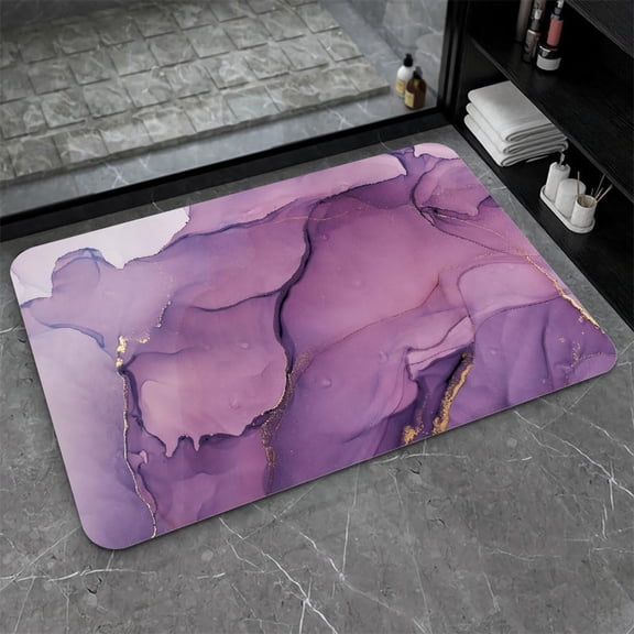 Diatomaceous Earth Bath Mat,Purple marble Soft Wrinkle Free Bathroom Floor Rugs Non-Slip Volume Super Absorbent Fast Drying for Bathroom Kitchen Door mat,Eco-Friendly Easy to Clean（40cmx60cm）