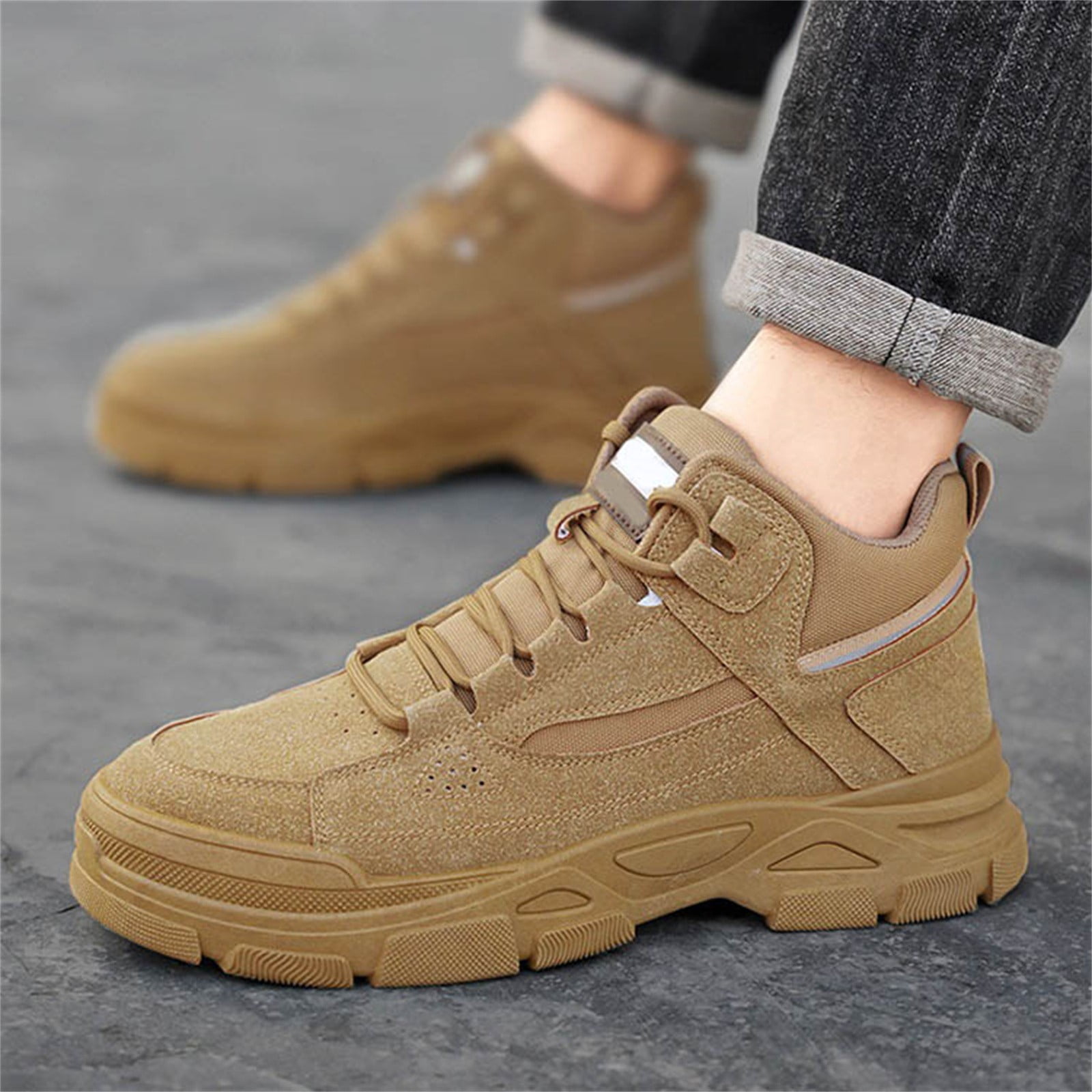 TIREOW Men's Slip On Walking Sneakers Comfortable Hiking High Top Boots Lightweight Shoes Causal Chukka Boots Outdoor Walking Shoes Fashion Men's Boots Work Boots (8.5, Brown)