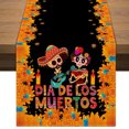 thumbnail image 1 of Mantel de lino con diseño de calavera de azúcar mexicana para el hogar, la cocina y el comedor (13 x 72 pulgadas), 1 of 5