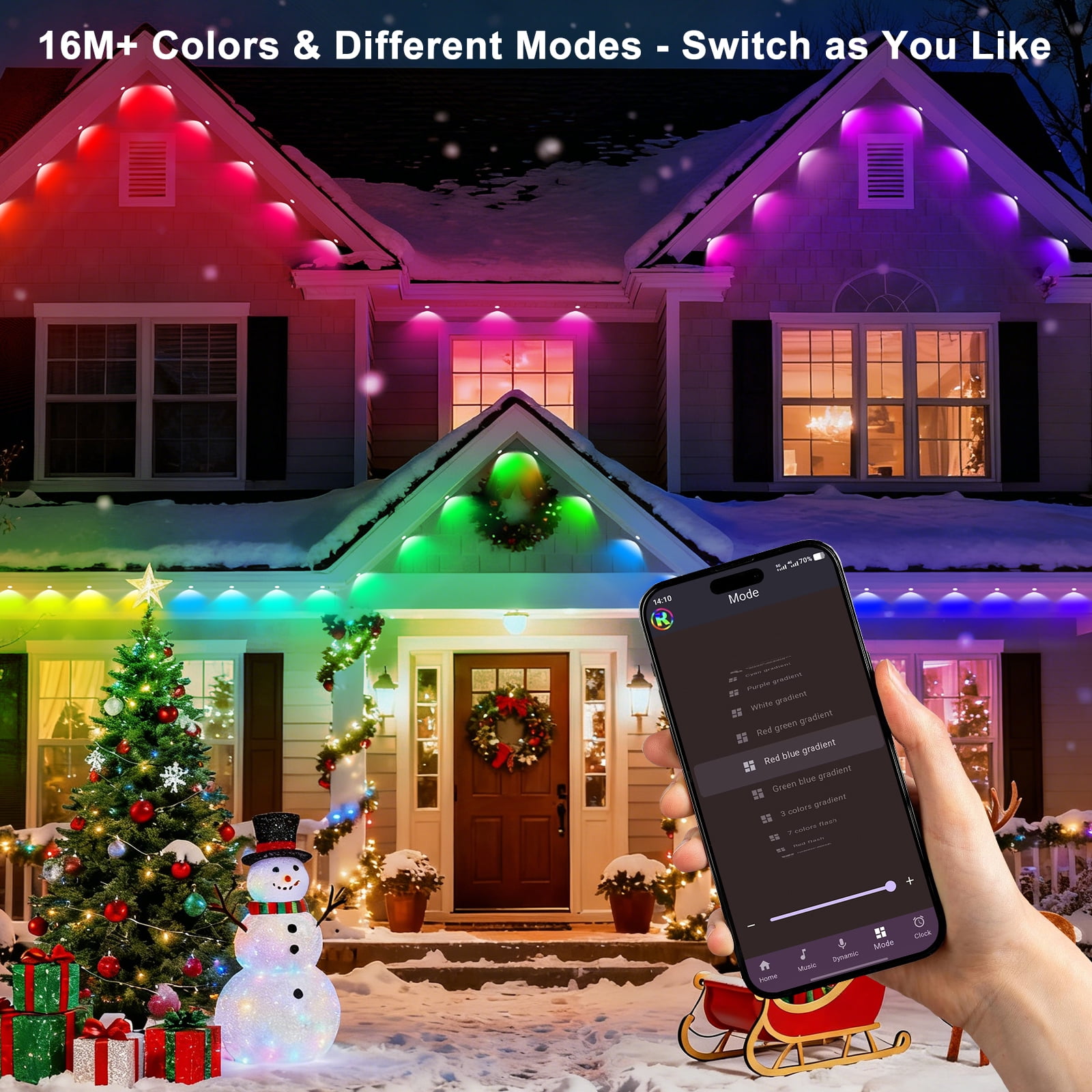 15M Colorful Eave Lights Waterproof LED String Lights for Holiday Outdoor Home Decor