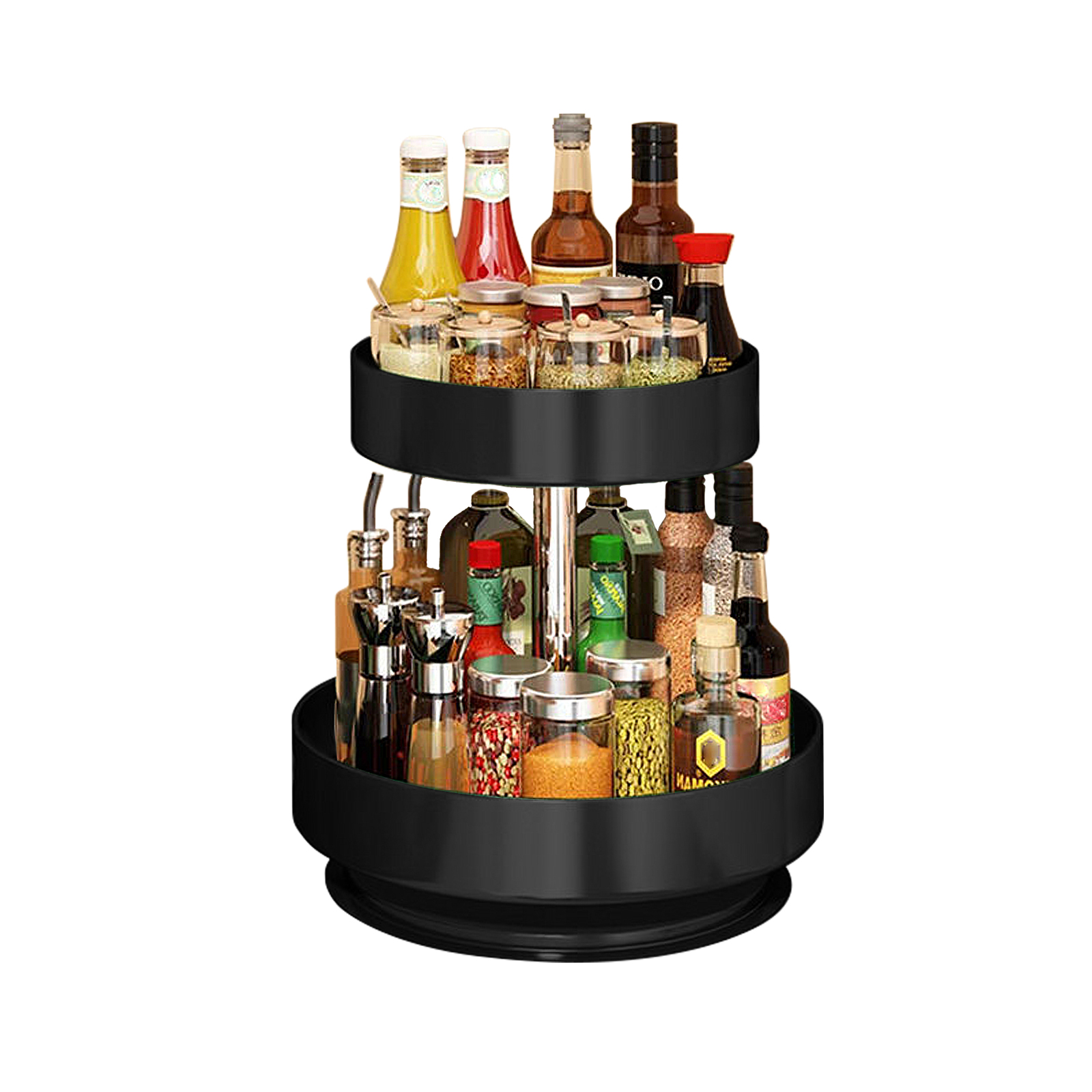 Lazy Susans Organizer 2 Tier Metal Steel, Turntable Height Adjustable