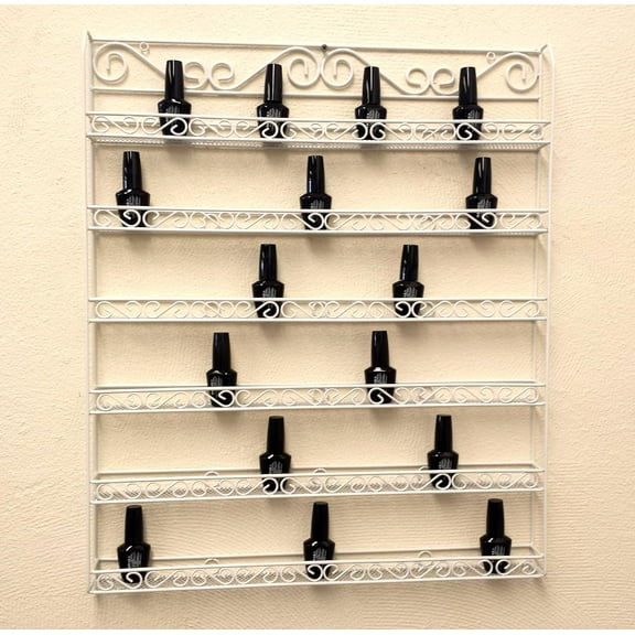 PANA White Nail Polish Display Organizer Metal Wall Mounted Rack - Fit up to 100 Nail Polish Bottles - For Home Salon Business Spa etc.