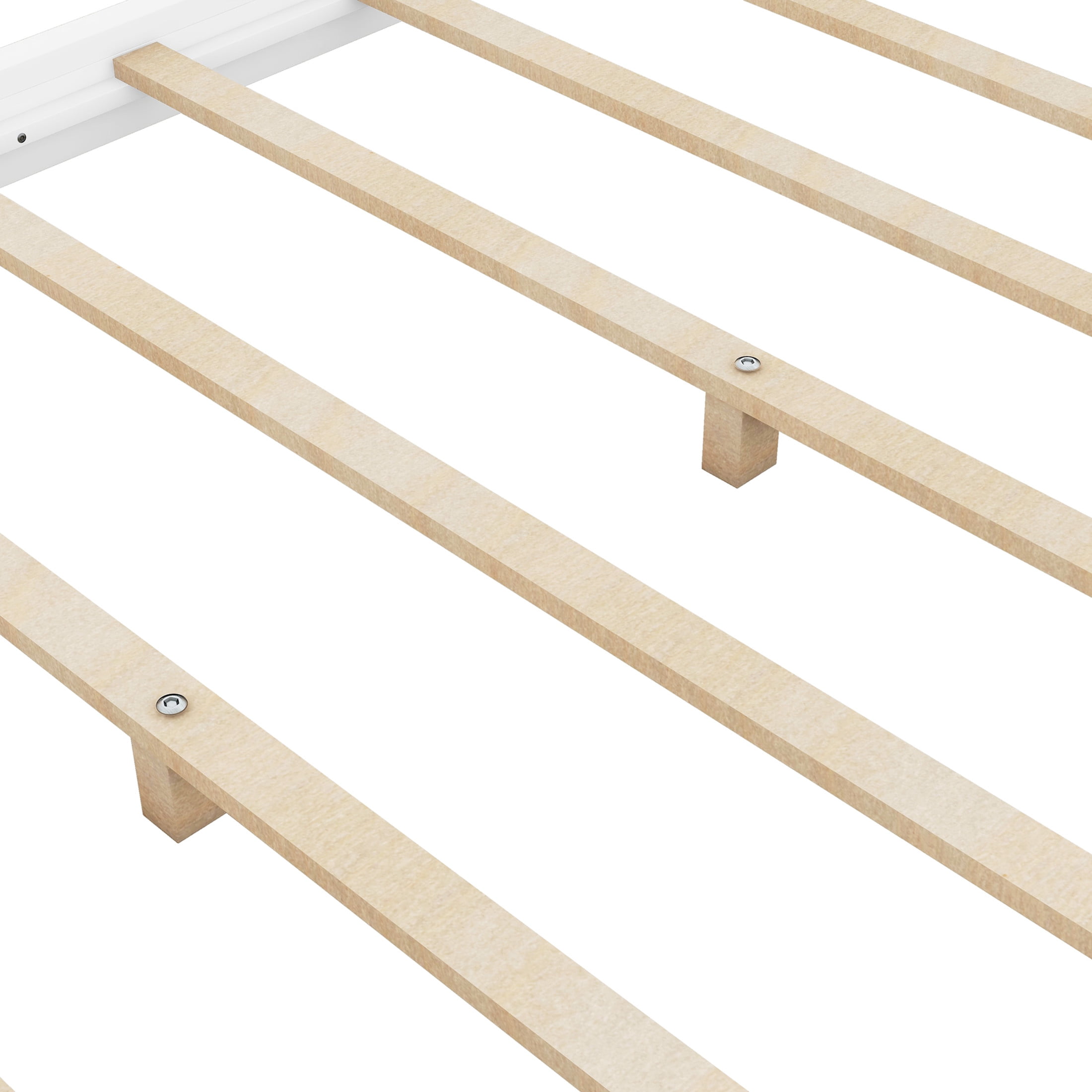 Noble House Queen Erika Canopy Platform Bed, Modern Minimalist Wood Frame with Slat Support, Support Legs, White
