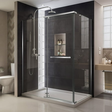 Round Shower Enclosure DreamLine Quatra 32 5/16 in. D x 46 5/8 in. W x 72 in. H Frameless Pivot Shower Enclosure in Chrome ()