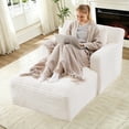 thumbnail image 4 of FFH 65.4" Chaise Lounge Indoor, Modern Corduroy Fabric Indoor Lounge Chair, Sleeper Sofa for Living Room, Small Space, White, 4 of 10