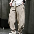 thumbnail image 2 of IROINNID Men's Pants Relaxed Loose Lace-Up Drawstring Mid Waist Cotton And Linen Trousers Solid Color Elastic Waist Pants, 2 of 4