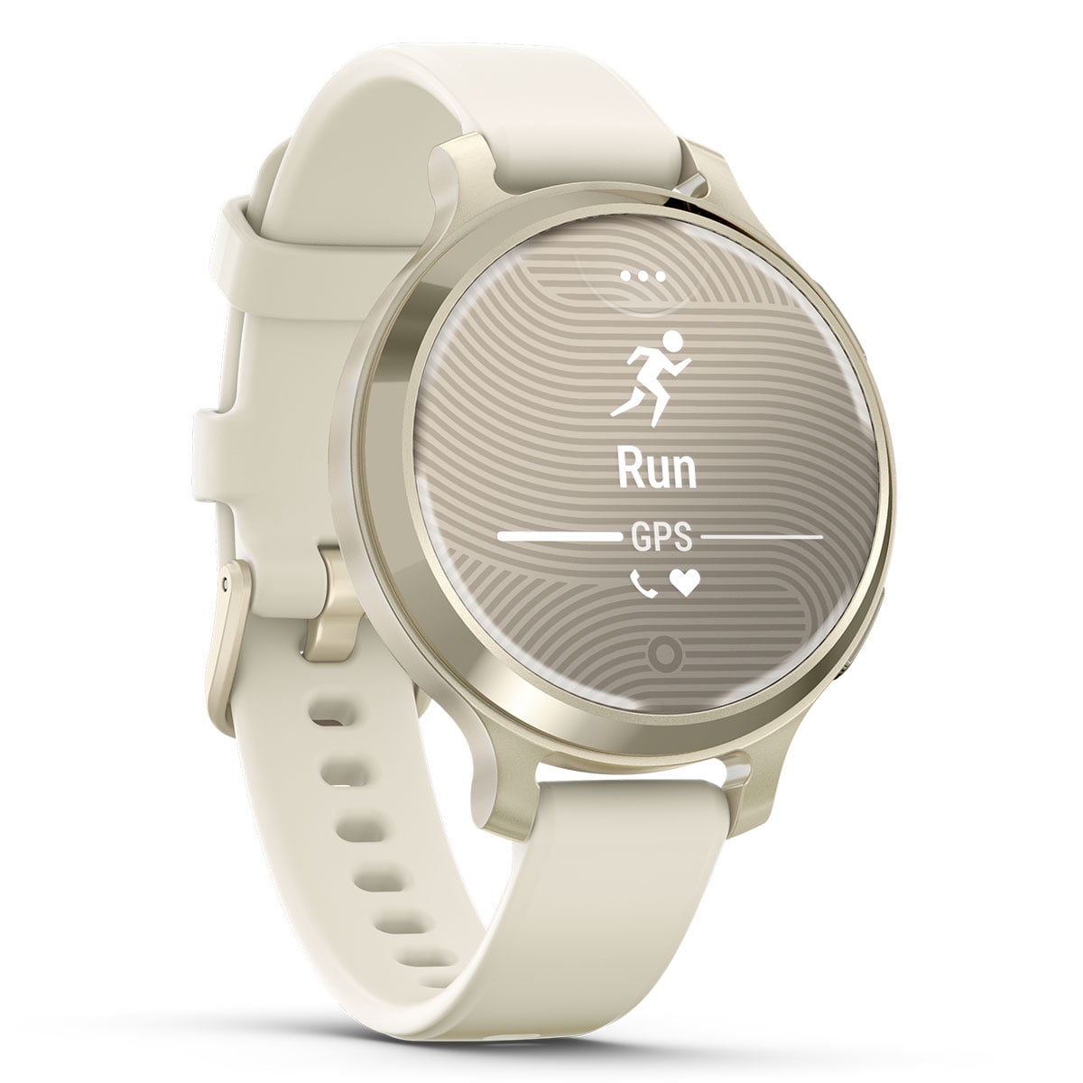 Garmin Lily 2 Active (Lunar Gold/Bone) Women's Fitness Smartwatch Gift Box Bundle - Bright Touchscreen Display, Built-in GPS, All-Day Health Monitoring Wall Adapter & Hard Case