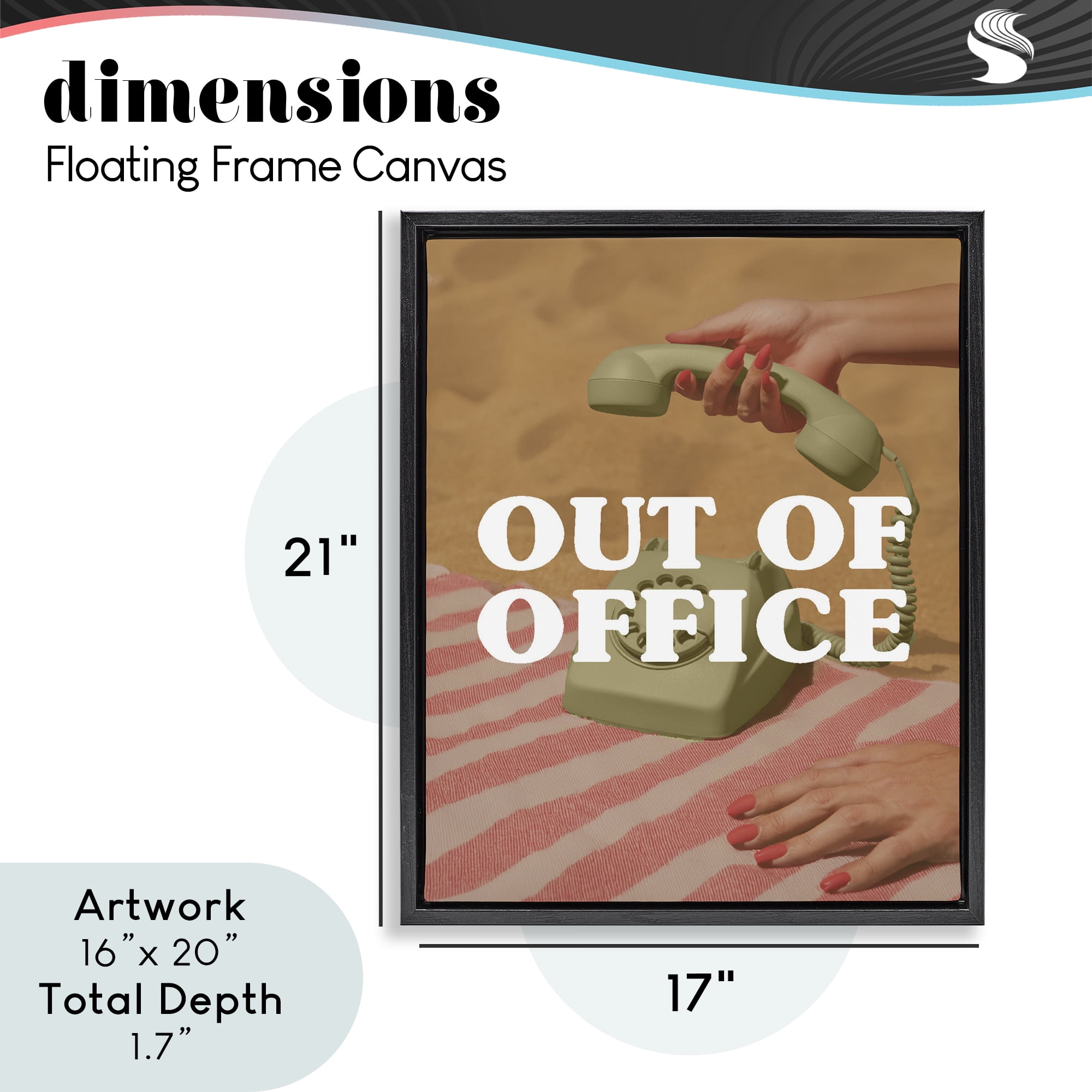 Out of Office Green Phone Black Framed Floater Canvas Wall Art, design by Lil' Rue