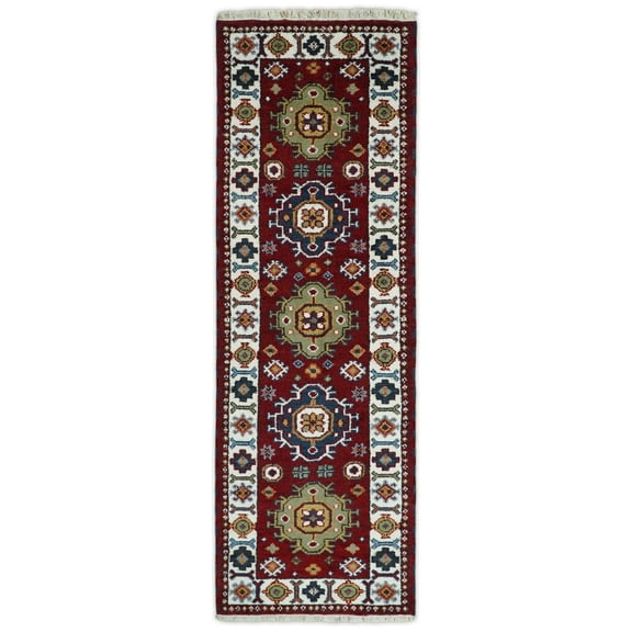 Hand Knotted Antique Kazak Runner Rust and Ivory Traditional Tribal Armenian Rug | KZA7