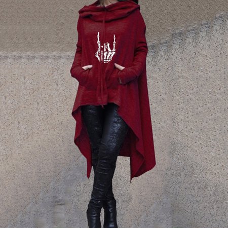 

jsaierl Oversized Hoodie for Women Long Sleeve Funny Graphic Hooded Shirt Irregular Hem Halloween Hoodies Sweatshirt Womens Long Sleeve Tops Cute Print Pullover for Teen Girls