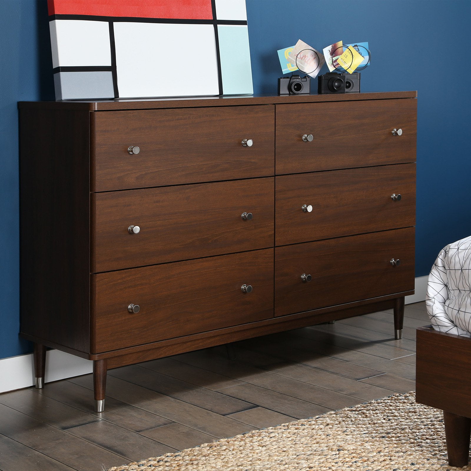 South Shore Olly Mid-Century Modern 6-Drawer Double Dresser, Brown