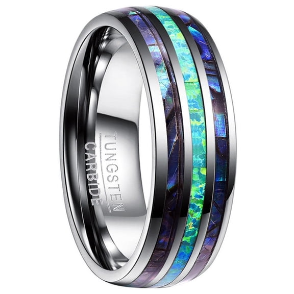 Polished Dome Three-slot Inlaid Abalone Shell Opal Men's Tungsten Steel Ring
