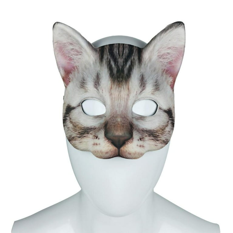 Furry therian gray tabby cat mask.