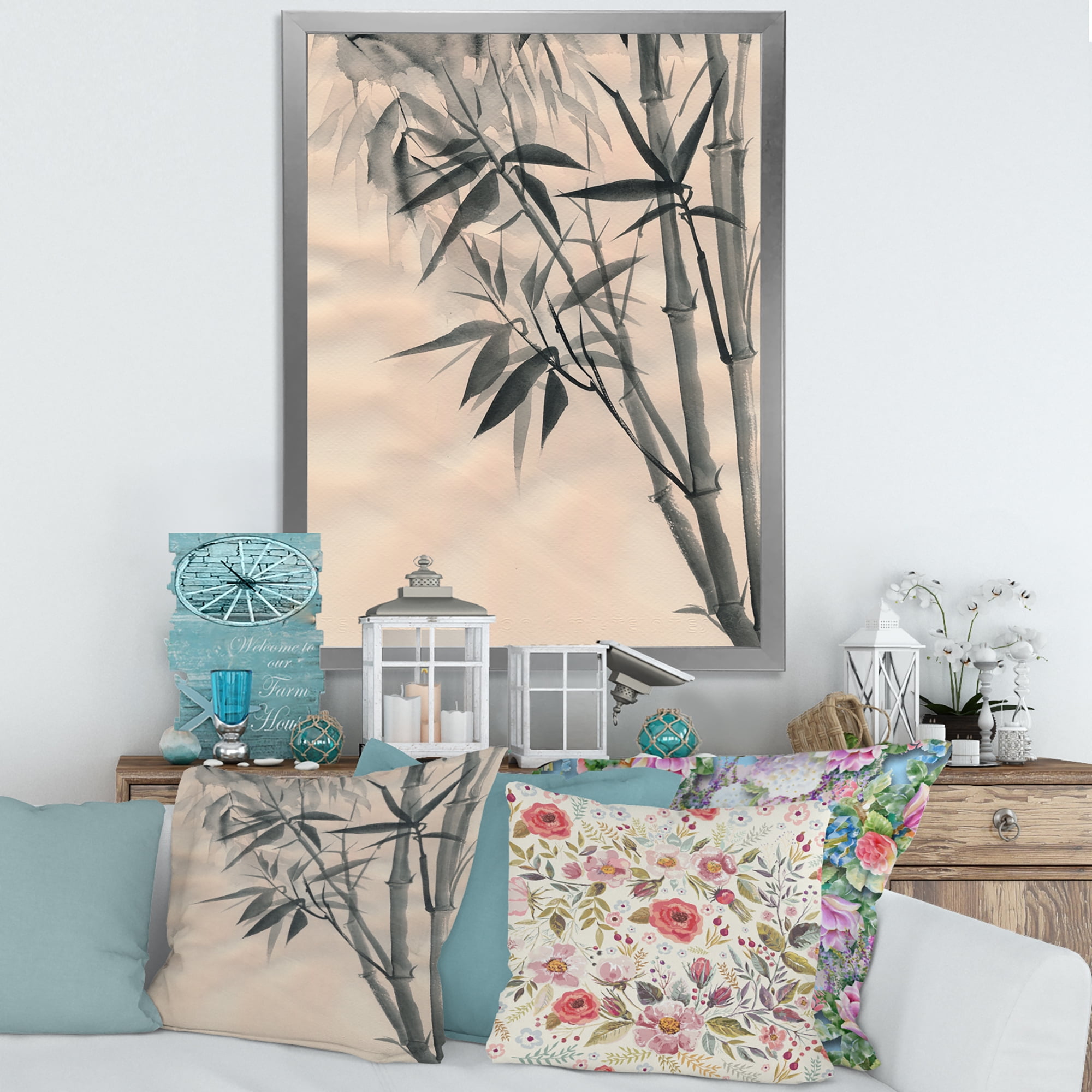 Designart 'Vintage Black and White Bamboo I' Traditional Framed Art Print