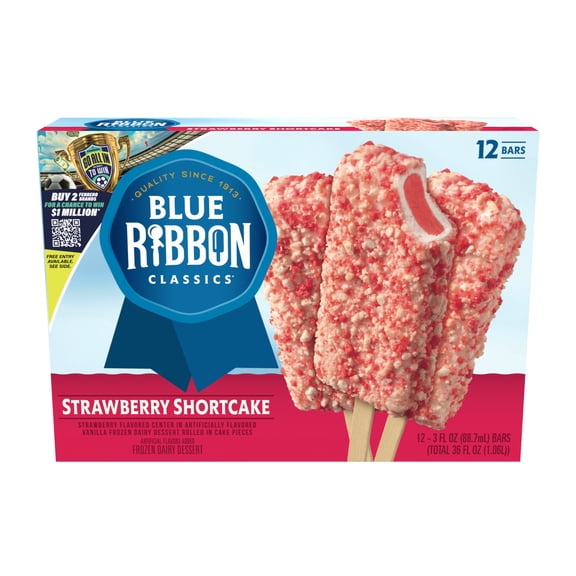 Blue Ribbon Classics Strawberry Shortcake Coated Artificially Flavored Vanilla Frozen Dessert Treat Bar, 36 fl oz, 12 Pack