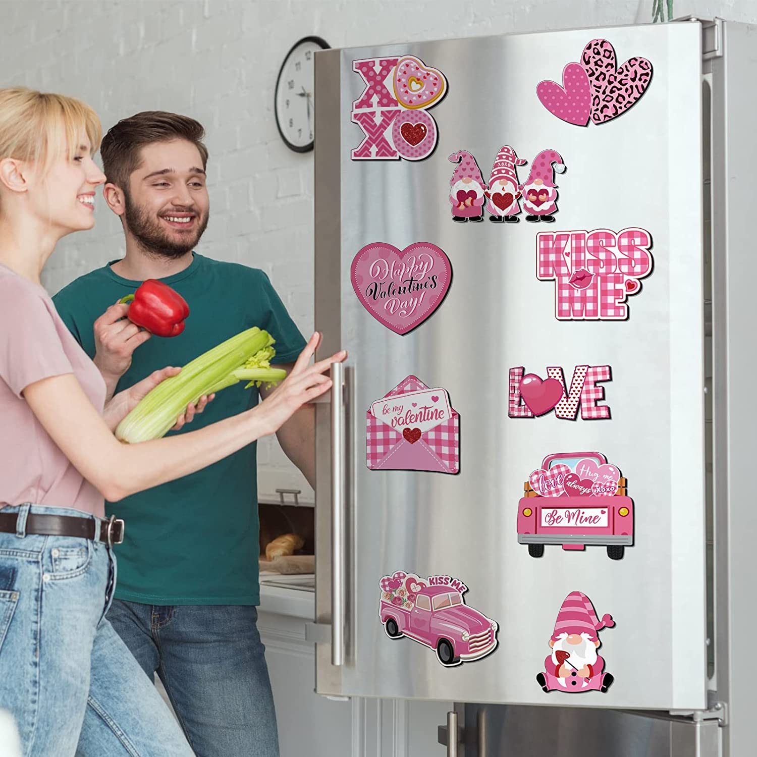 12 Pieces Valentine's Day Refrigerator Magnets Set Red Pink Holidays Magnetic Stickers Holiday Magnets Heart Magnets Valentine's Day Magnets Refrigerator Decorative Magnets for Car Door Dishwasher