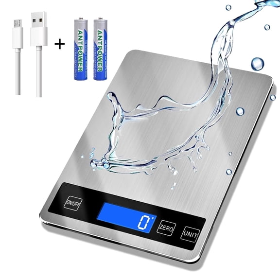 Kivanta Digital Kitchen Scale 33lb 1g 0.05oz High Precision Usb Rechargeable Waterproof Stainless Steel Food Scale LCD Display for Cooking Baking