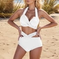 thumbnail image 4 of lcziwo Swimsuits Sets for Women Backless Halter Neck Lingeries Bikini and Criss Cross Waist Panties Two Piece Sets Summer Beach Bathing Suits Vacation Outfits White S, 4 of 7