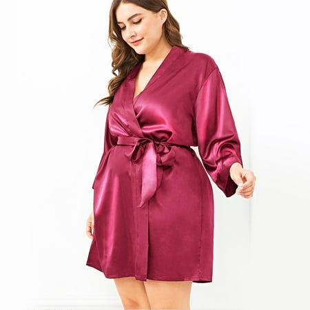 

ZNU Womens Sexy Silk Satin Bathrobe Dressing Gown Belted Robe Lingerie Sleepwear Nightwear