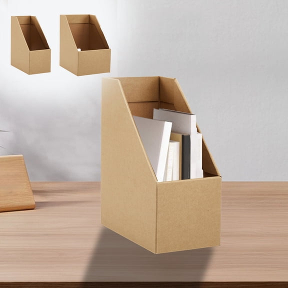 Desktop File Organizer Box for Students and Office, Corrugated Cardboard Folder Holder with 2 Compartments, Space Saving File Rack and Book Stand for Desk
