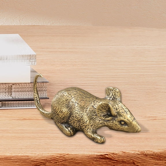 Tongina Brass Mouse Statue Mouse Figurine Collections Home Decoration Table Ornament Cute Animal Sculpture for Patio Entrance Bedroom