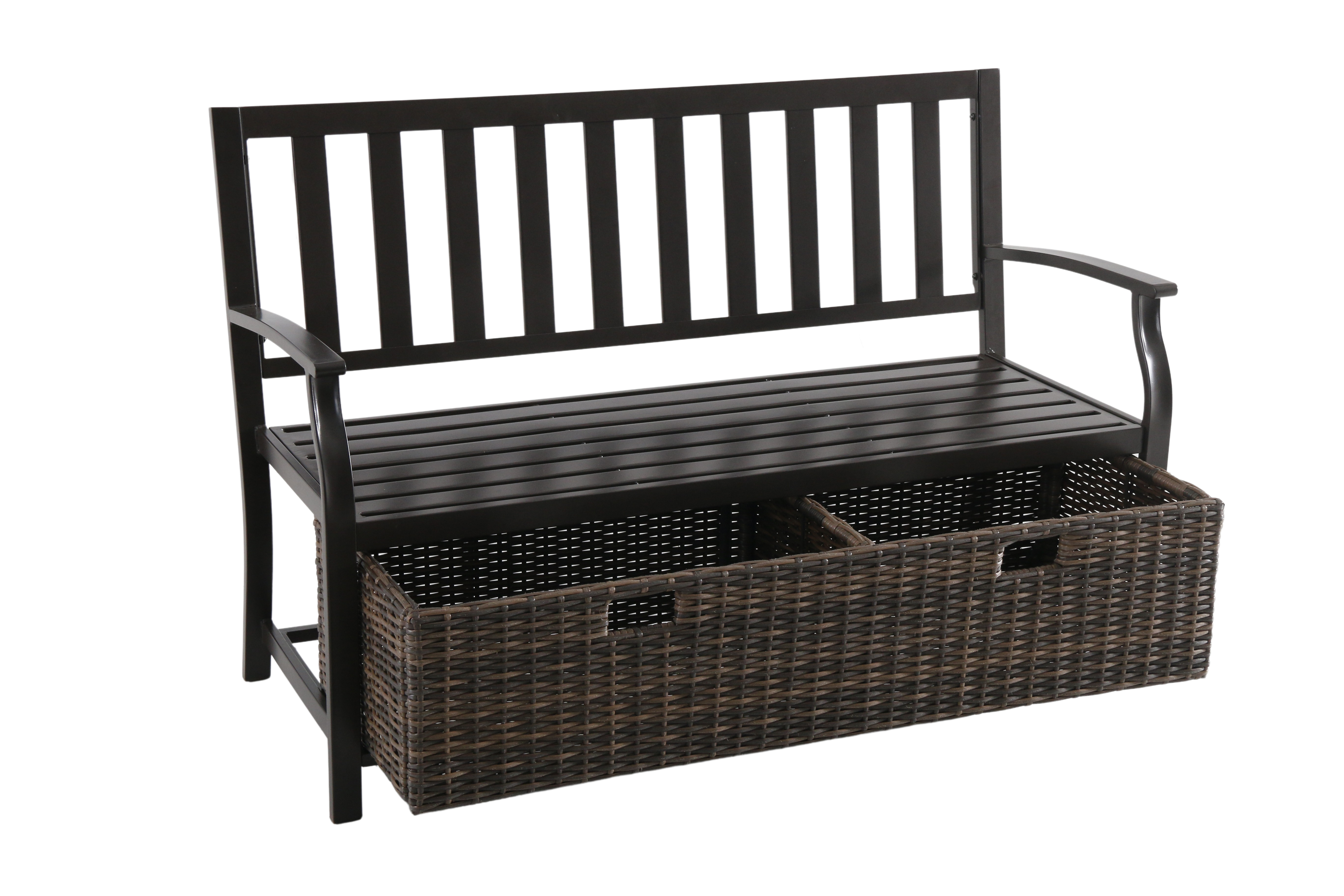 Better Homes & Gardens Camrose Farmhouse Steel Outdoor Bench with Wicker Storage Box, Bronze/Brown - image 4 of 11