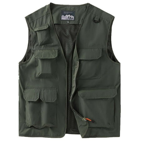 hopeusince Men s Outdoor Lightweight Mesh Breathable Quick Dry Multi Pockets Travel Vest Fishing Photography Waistcoat Army Green M