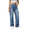 thumbnail image 2 of Mutghys Cargo Jeans for Women Button Zipper Denim Jeans with Multi Pockets Daily Vacation Shopping Comfy Breathable Vintage Jeans, 2 of 6