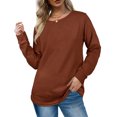 thumbnail image 2 of Camisas de cuello redondo para mujer Camisas con dobladillo curvado Camisas casuales de color puro Jersey de manga larga, 2 of 6