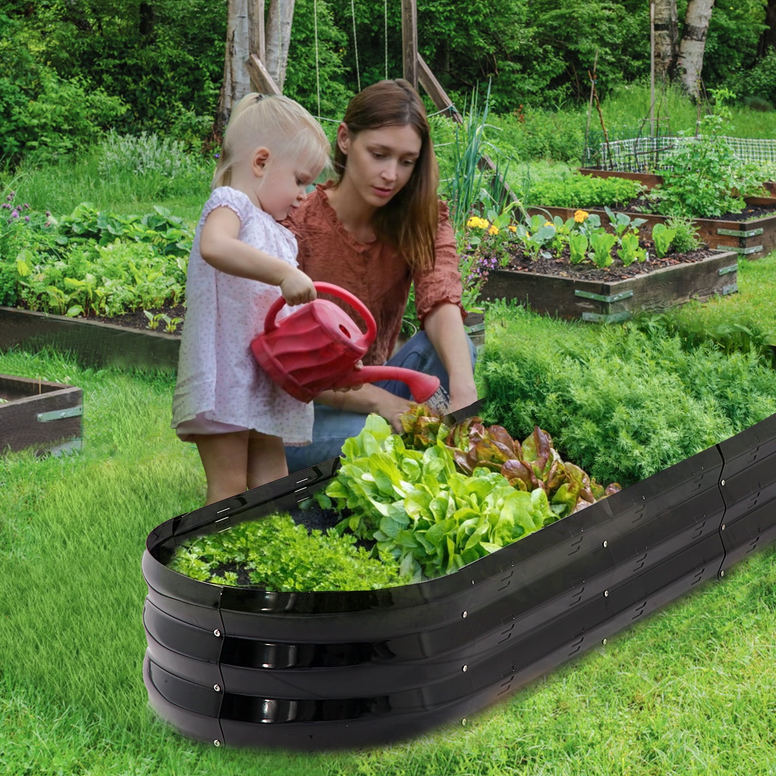 Raised Garden Bed Galvanized Metal Planter Box, 67"D x 20"W x10"H, 7 cu. ft. Black