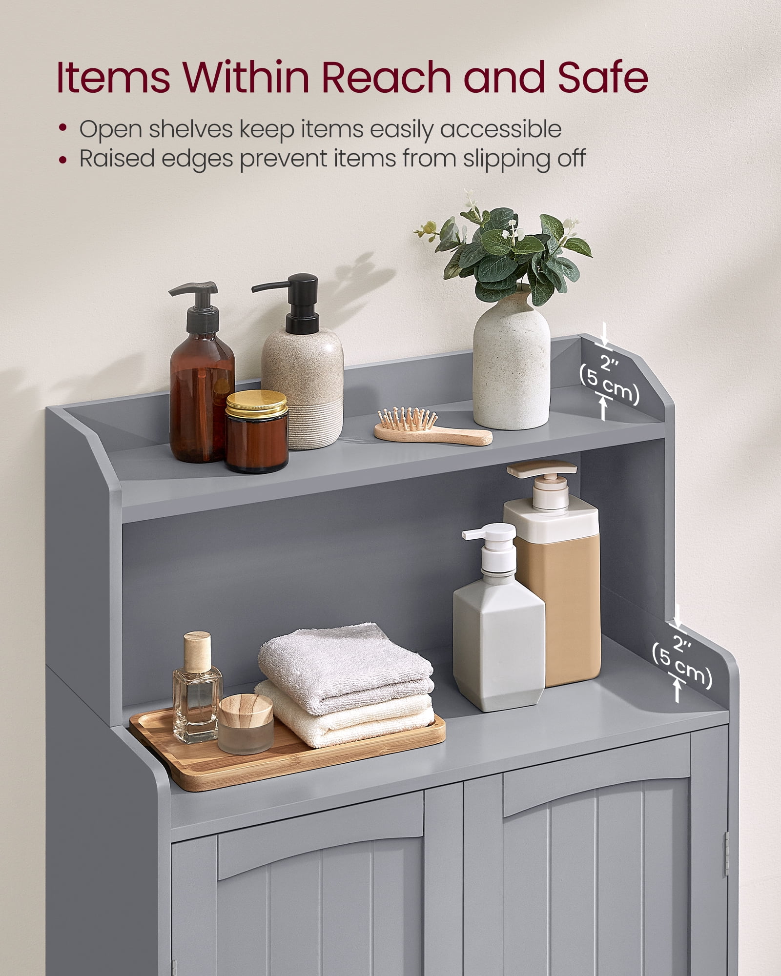 Bathroom Cabinet, Bathroom Storage Unit with 2 Doors, 2 Adjustableelves, 30 x 60 x 100 cm Storage Cabinet, for Dining Room, Kitchen, Living Room, Dove Grey