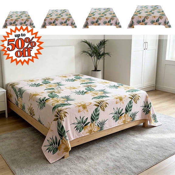 FEOLGEHLY Small/Twin/Full/Queen/King Sheets 91x47in Microfiber Flat Bed Sheets Only Floral Print Washable Bed Sofa Cover Wrinkle Free Deep Pocket Sheets All Inclusive Breathable Cooling Bed Sheets(S)