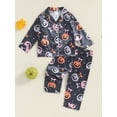 thumbnail image 4 of Cjfdfy Toddler Baby Girl Boy Halloween Silk Stain Pajamas Set Kids Girls PJS Set Sleepwear Fall Winter Clothes Pumpkin Bow Print Long Sleeve Button Down Shirt with Long Pants Set Loungewear 1-10Y, 4 of 9