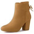 thumbnail image 1 of Botines Cremallera Trasera Talón De Bloque Punta Redonda Para Mujeres marrón 35.5, 1 of 6