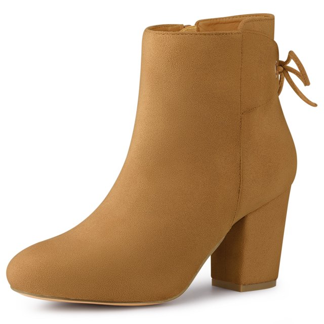 Botines Cremallera Trasera Talón De Bloque Punta Redonda Para Mujeres marrón 35.5