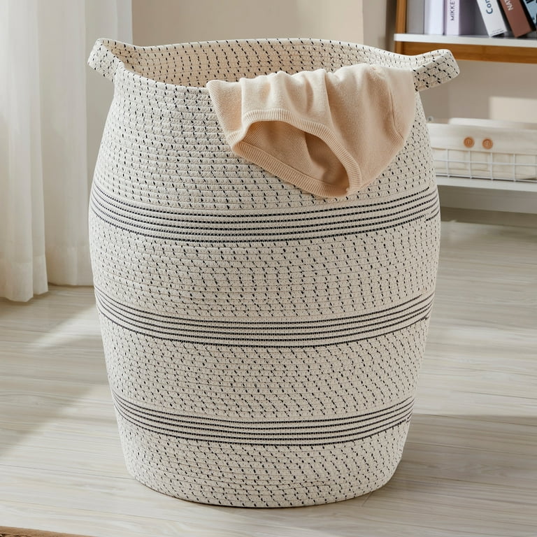 XXXL Gray Bathroom Storage Baskets Woven Rope Basket with Handles Clothes  Hamper