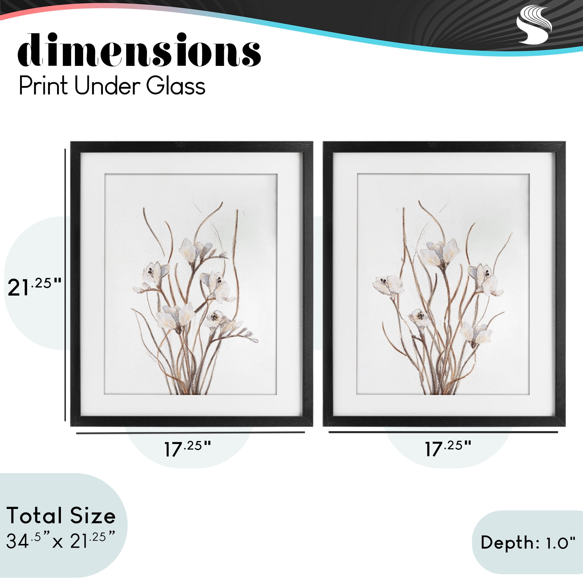Stupell Industries Curly Branches Wildflowers 2 Piece Black Framed Print Under Glass Set, design by Lanie Loreth