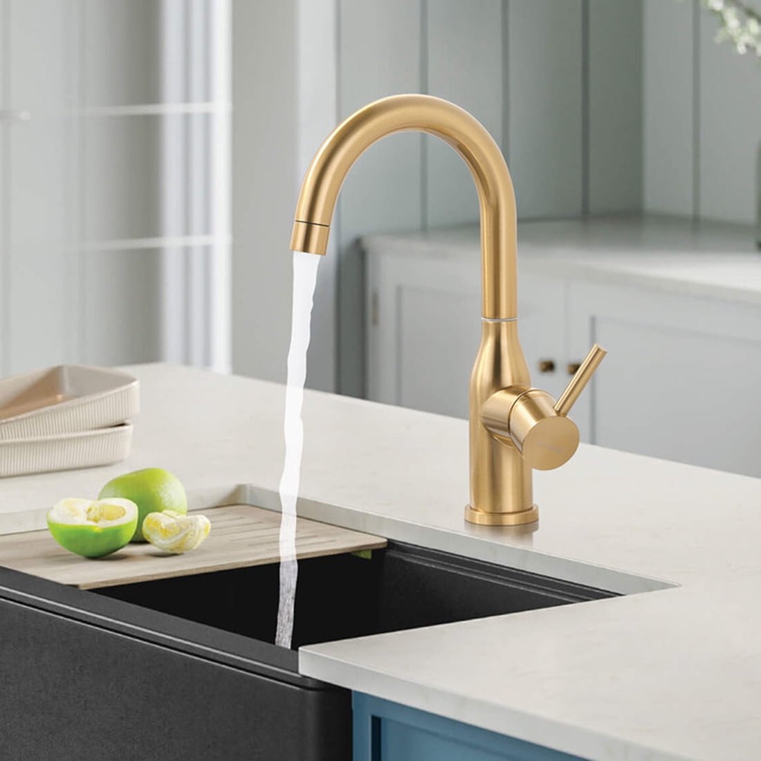 Bathroom Sink Faucet 1 Hole Brushed Gold Single Handle Kitchen Faucet