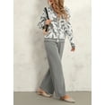 thumbnail image 6 of KelaJuan Women Fall Pants Outfits Print V-Neck Long Sleeve Buttons Knit Sweater Cardigan Wide-Leg Pants 2 Pieces Clothes Set, 6 of 6