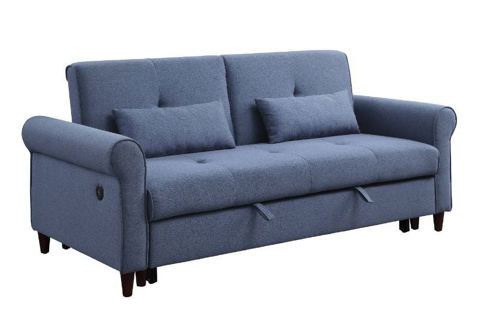 Blue Contemporary Living Room Furniture Pull-out Sleeper Sofa Built in USB Port - image 2 of 3