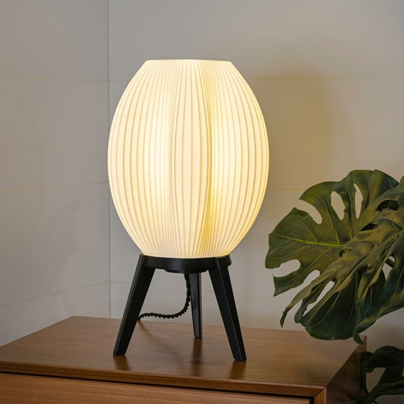 JONATHAN Y Wavy 16.5" Modern Contemporary Plant-Based PLA 3D Printed Dimmable LED Table Lamp, White/Black, USA1000A