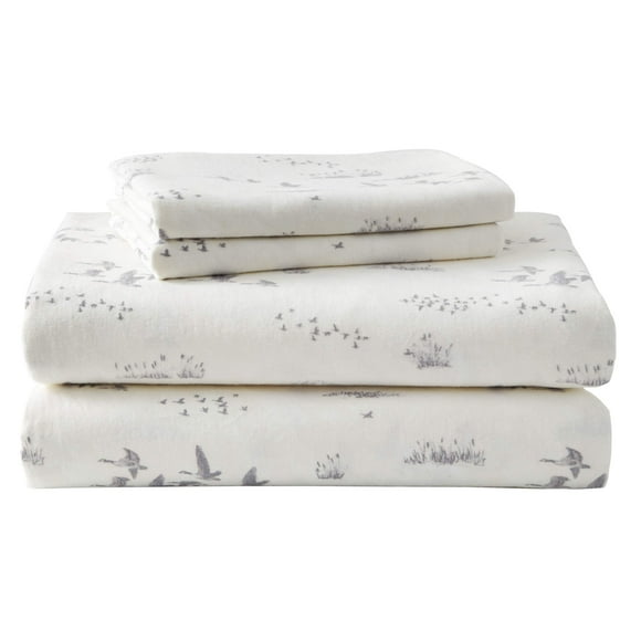 Eddie Bauer - Queen Sheets, Cotton Flannel Bedding Set, Brushed For Extra Softness, Cozy Home Decor (Geese Meadow, Queen)
